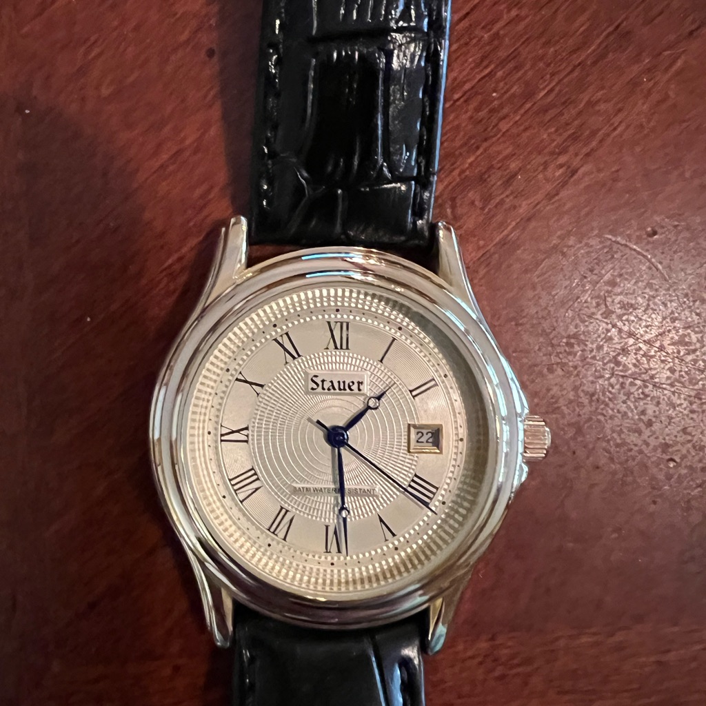 Stauer Silver Watch With Black Leather Strap